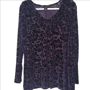 SUSAN LAWRENCE WOMAN Sheer Velvet Burnout Purple Longsleeved Top 1X